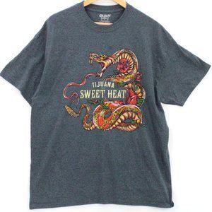 Gildan Shirt Mens Gray Short Sleeve Tijuana Sweet Heat Snake Graphic Cotton XL